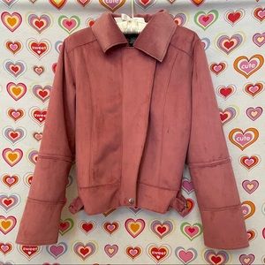 y2k 2000s Pink Faux Suede Moto Jacket